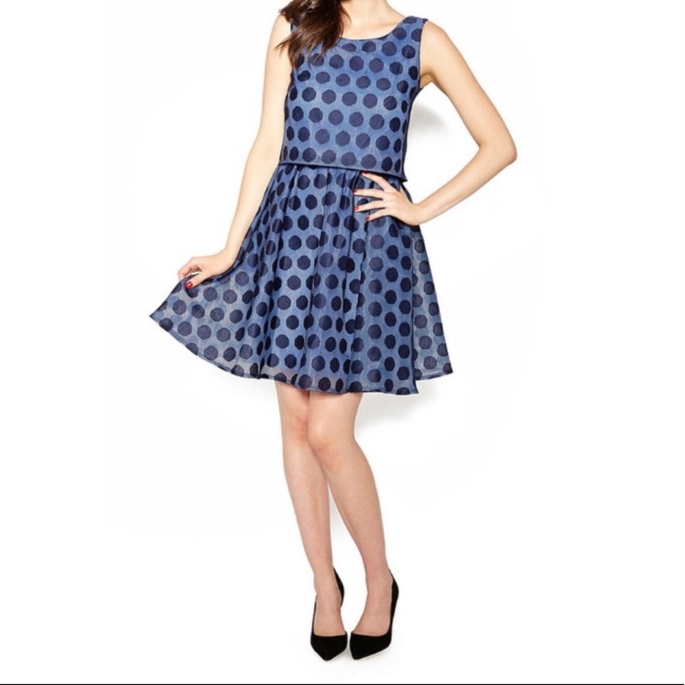Betsey Johnson retro navy polka dot dress size 12